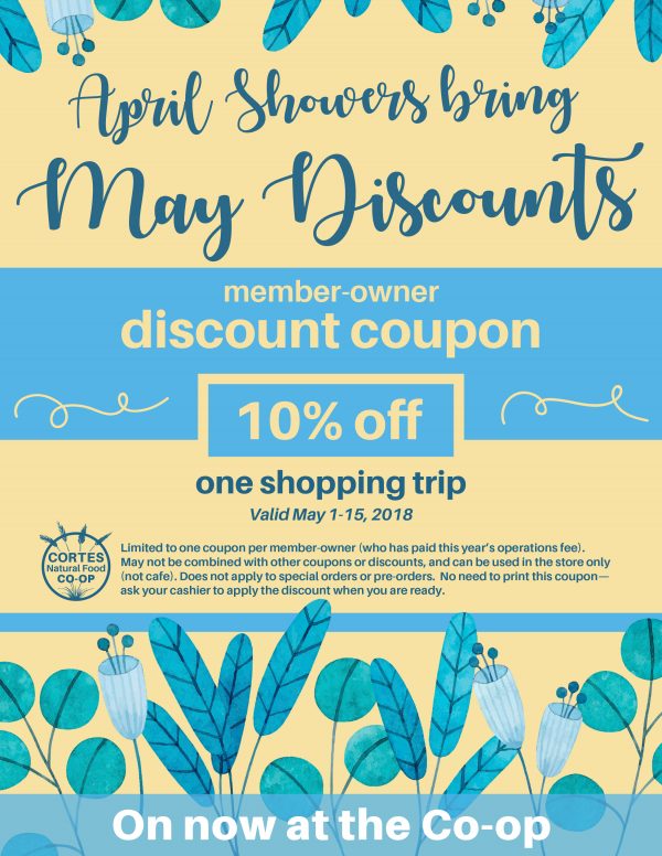 Code Promo Co Op Our May Discount Coupon is hitting the Co-op! – Cortes Natural Food Co-op