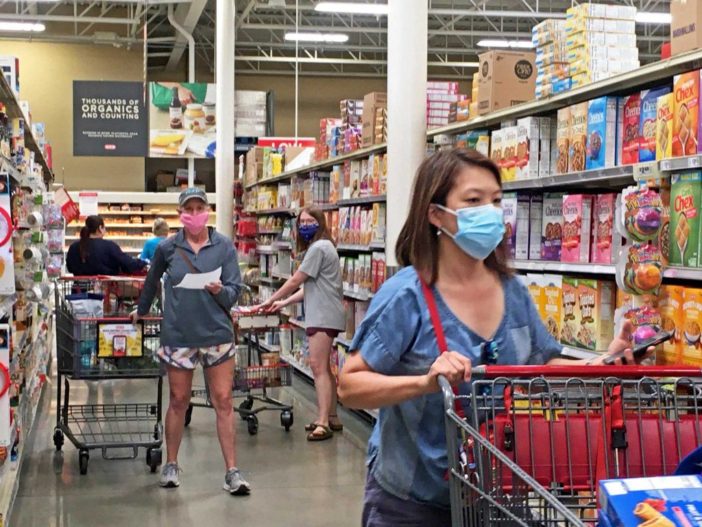 Wearing masks while visiting the Co-op